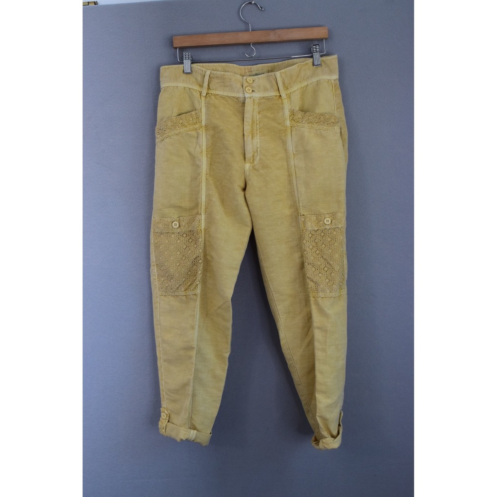 Sundance Cargo Pants 10 Yellow Lace Linen Blend Cuff Womens Boho